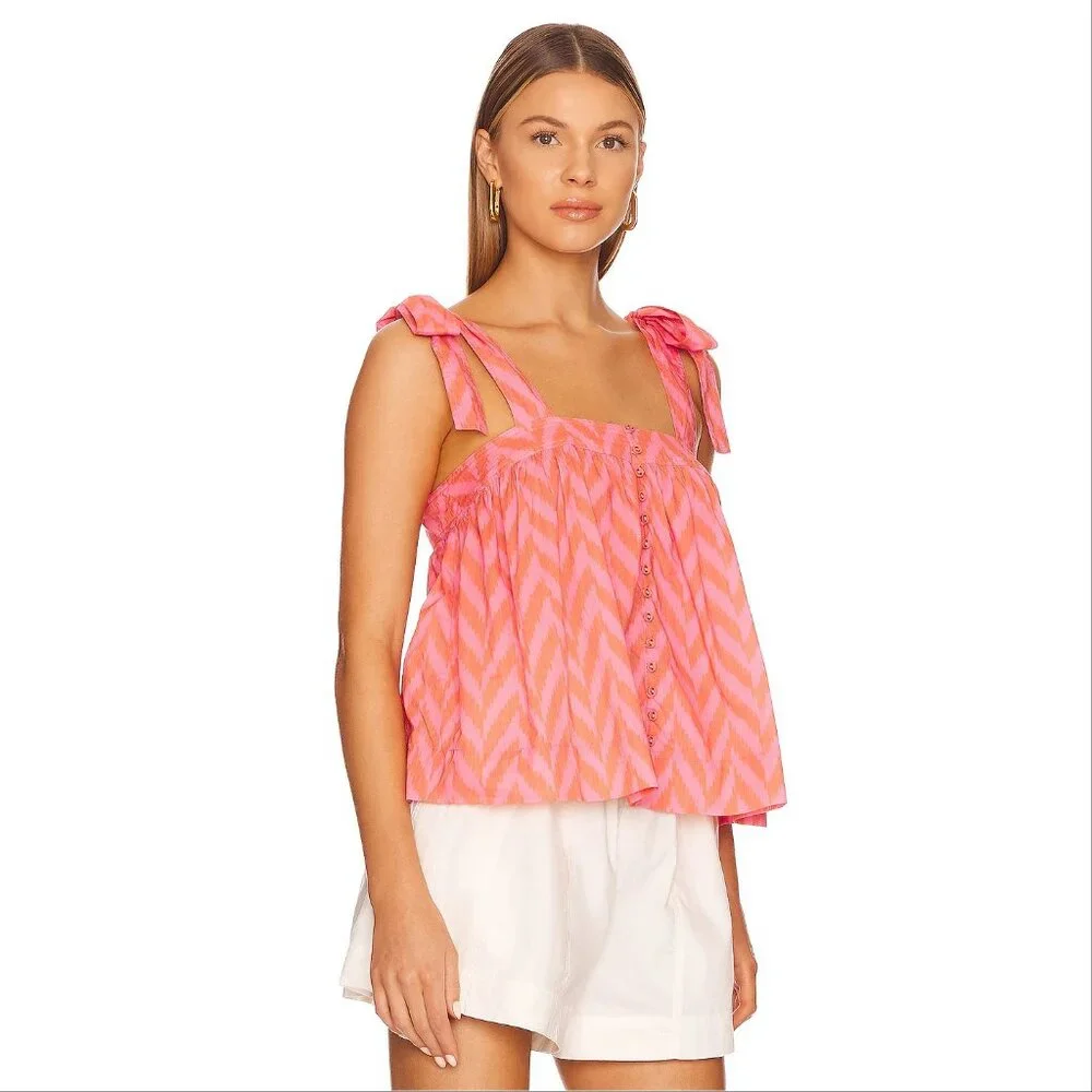 ULLA JOHNSON Iris Tank Size 8 Tie Shoulder Bougainvillea Chevron Poplin NEW $245 - Picture 5 of 16